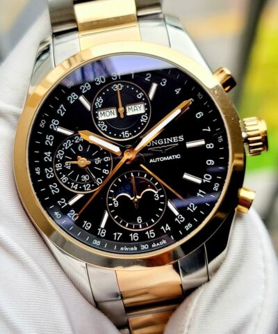Đồng hồ Longines Conquest Chronograph Complete Calendar L2.798.5.52.7 rose gold niềng đúc 18k Cũ Chính Hãng