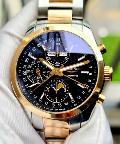 Đồng hồ Longines Conquest Chronograph Complete Calendar L2.798.5.52.7 rose gold niềng đúc 18k Cũ Chính Hãng