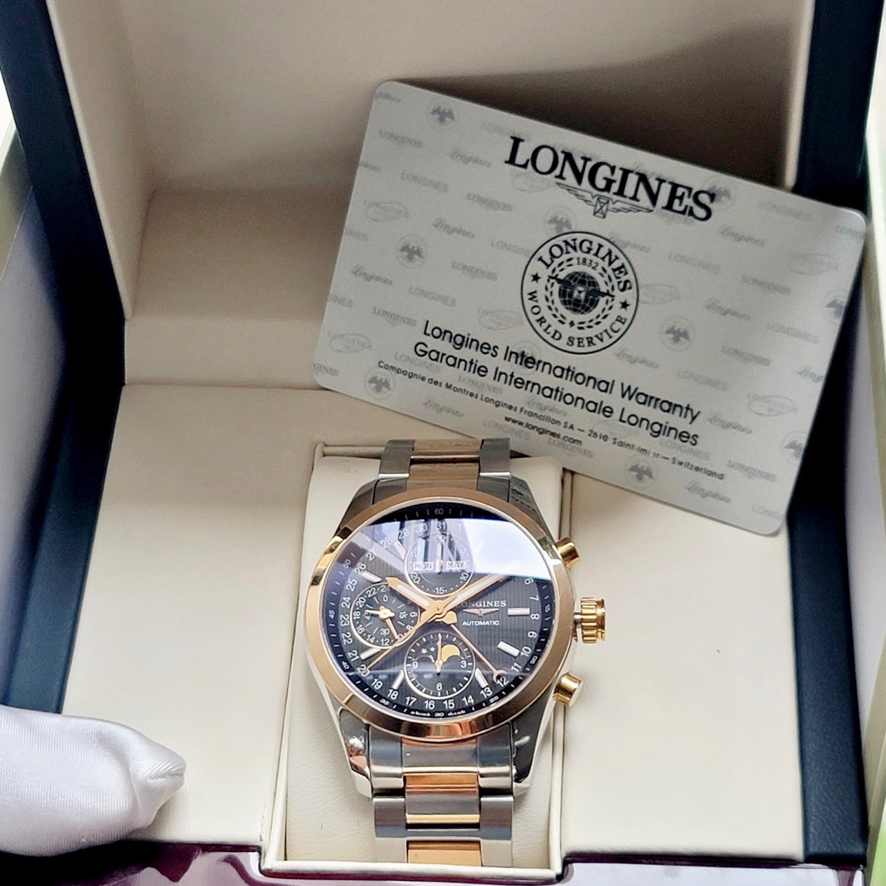 z4570769307609_ef270e301dcaae4d7fd6958222b13c3c Đồng hồ Longines Conquest Chronograph Complete Calendar L2.798.5.52.7 rose gold niềng đúc 18k Cũ Chính Hãng