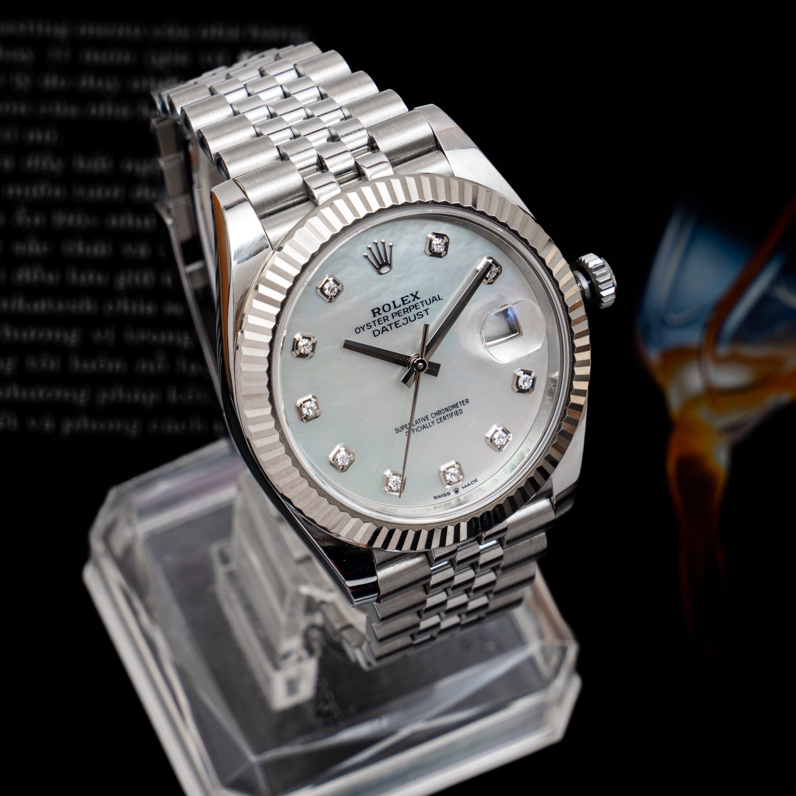 z4581550872290_c728541f07fd20da5bc2b54c0b4be755 Đồng Hồ Rolex Datejust 126334 mặt khảm trai trắng cọc kim cương Cũ Chính Hãng