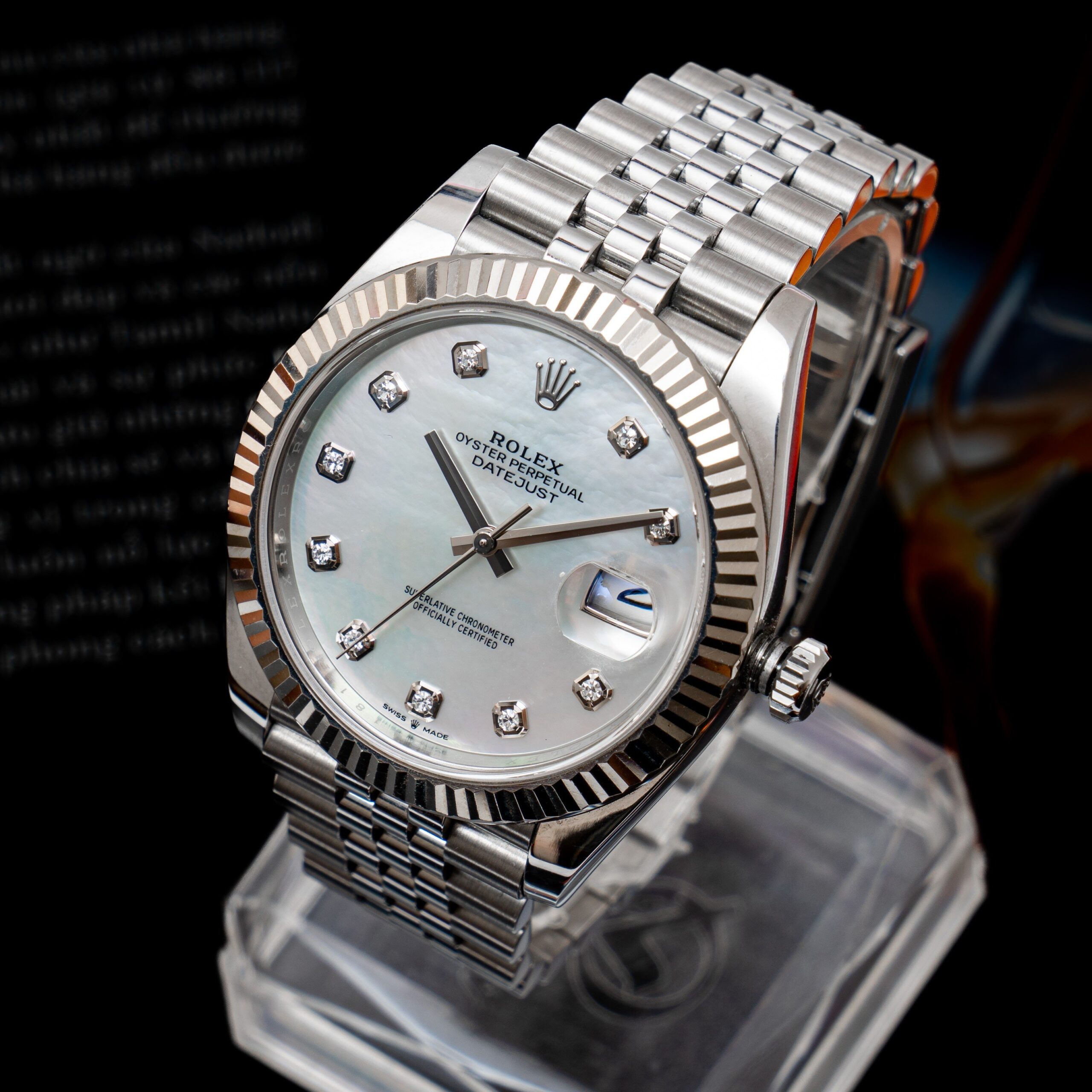 z4581550885299_8ec57764a113318bfdaca4d3b75667b8 Đồng Hồ Rolex Datejust 126334 mặt khảm trai trắng cọc kim cương Cũ Chính Hãng