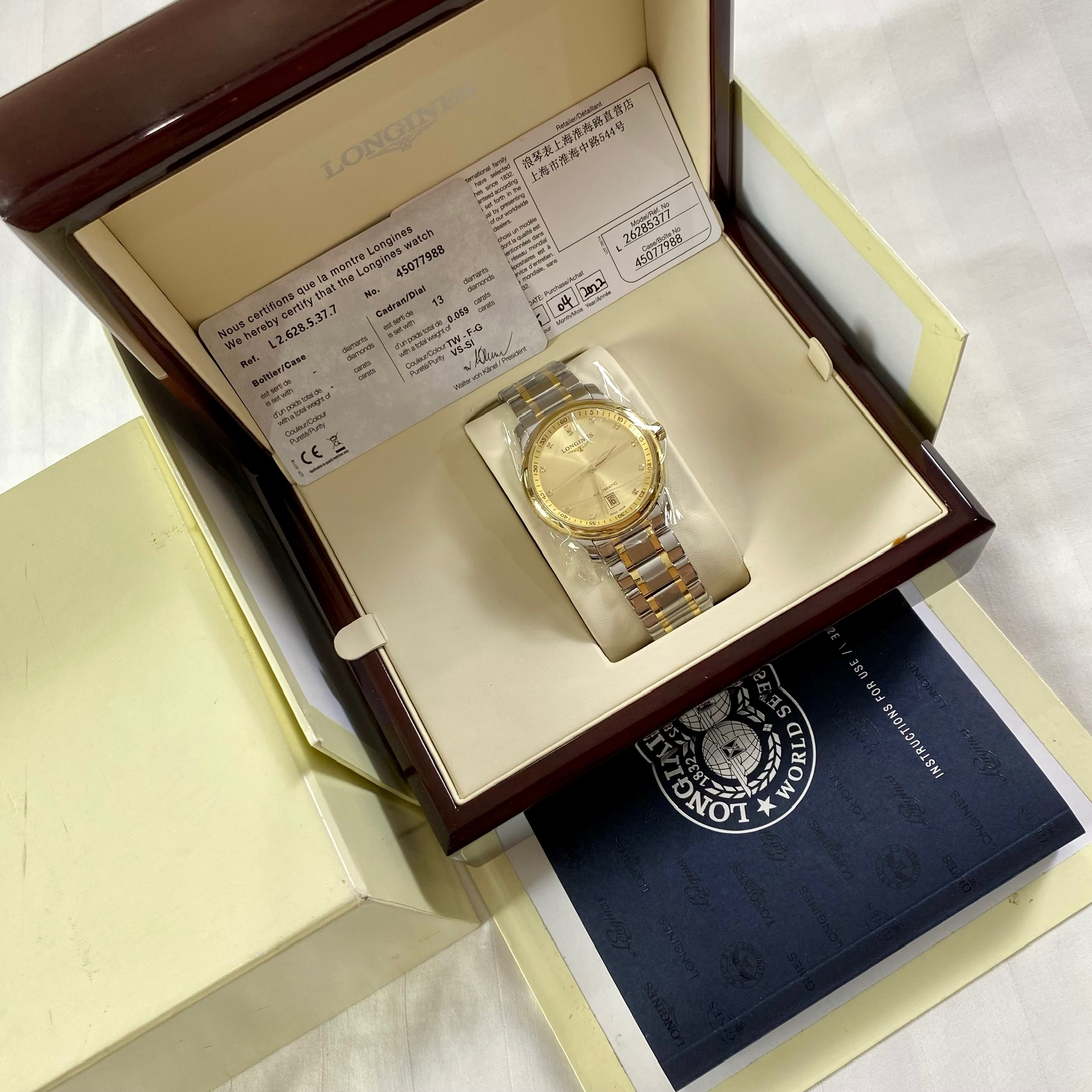 z4616463909333_c25754e992bfe9136a70777c1274d6eb Đồng Hồ Longines Master Collection Diamond DemiGold 18K - L2.628.5.37.7 Cũ