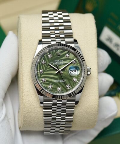 Đồng Hồ Rolex Datejust 126234 Mặt Số Lá Cọ Màu Xanh Cũ