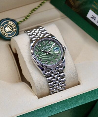 Đồng Hồ Rolex Datejust 126234 Mặt Số Lá Cọ Màu Xanh Cũ