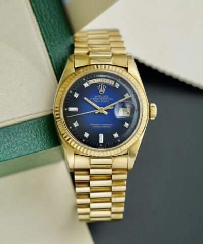 Đồng Hồ Rolex Day-Date 36mm 1803 18k Yellow Gold Presidential Blue Vignette Dial Cũ