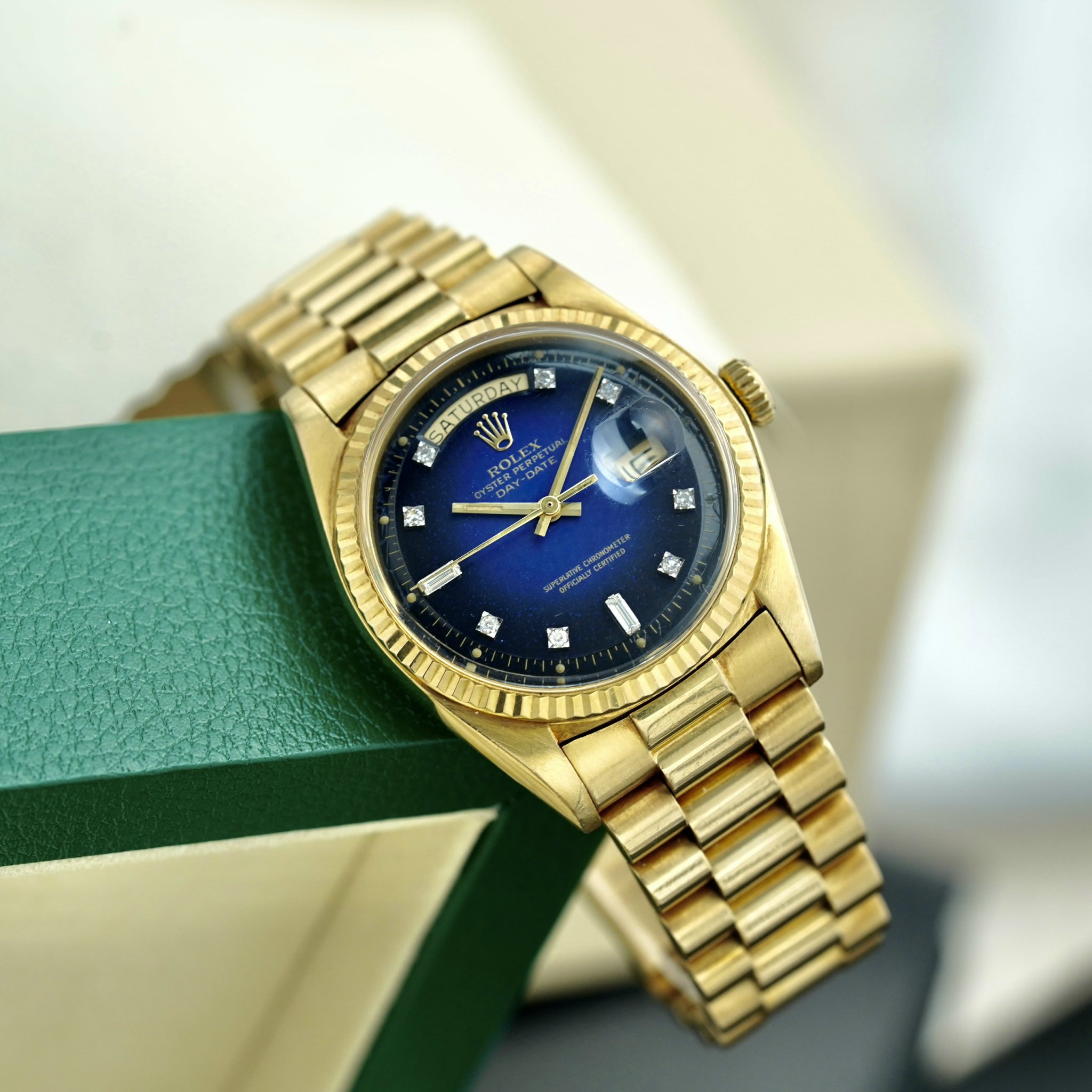 z4885619077805_2ea03bf0854c7e1d86c7ed1904de0df6 Đồng Hồ Rolex Day-Date 36mm 1803 18k Yellow Gold Presidential Blue Vignette Dial Cũ