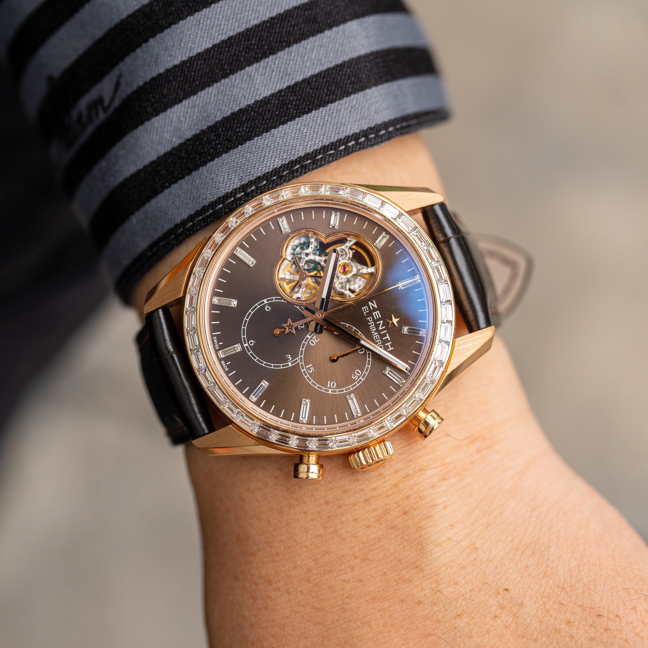 Zenith El Primero Open Chronomaster Rose Gold Diamond Baguette 22.2080.406176 (1)