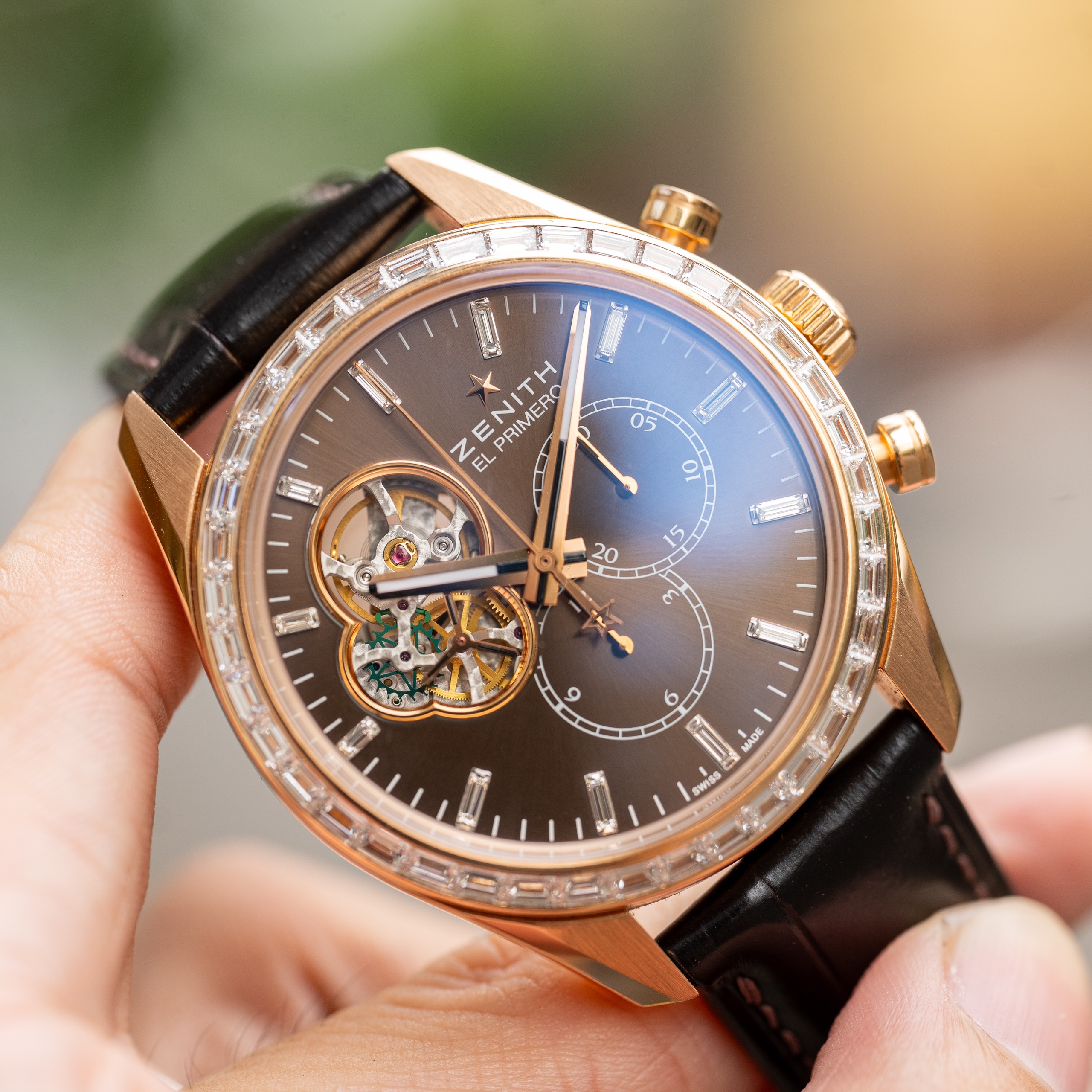 Zenith El Primero Open Chronomaster Rose Gold Diamond Baguette 22.2080.406176 (16)