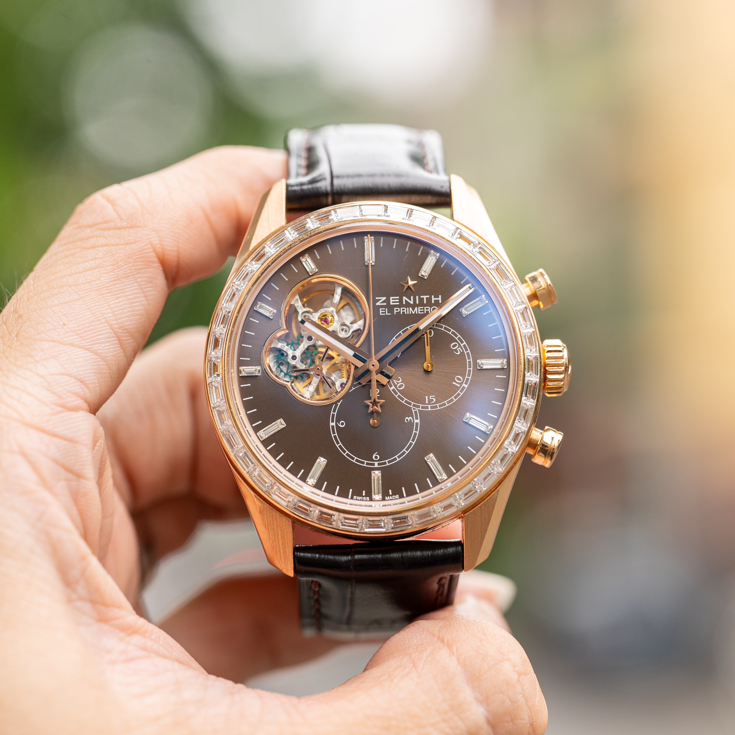 Zenith El Primero Open Chronomaster Rose Gold Diamond Baguette 22.2080.406176 (17)
