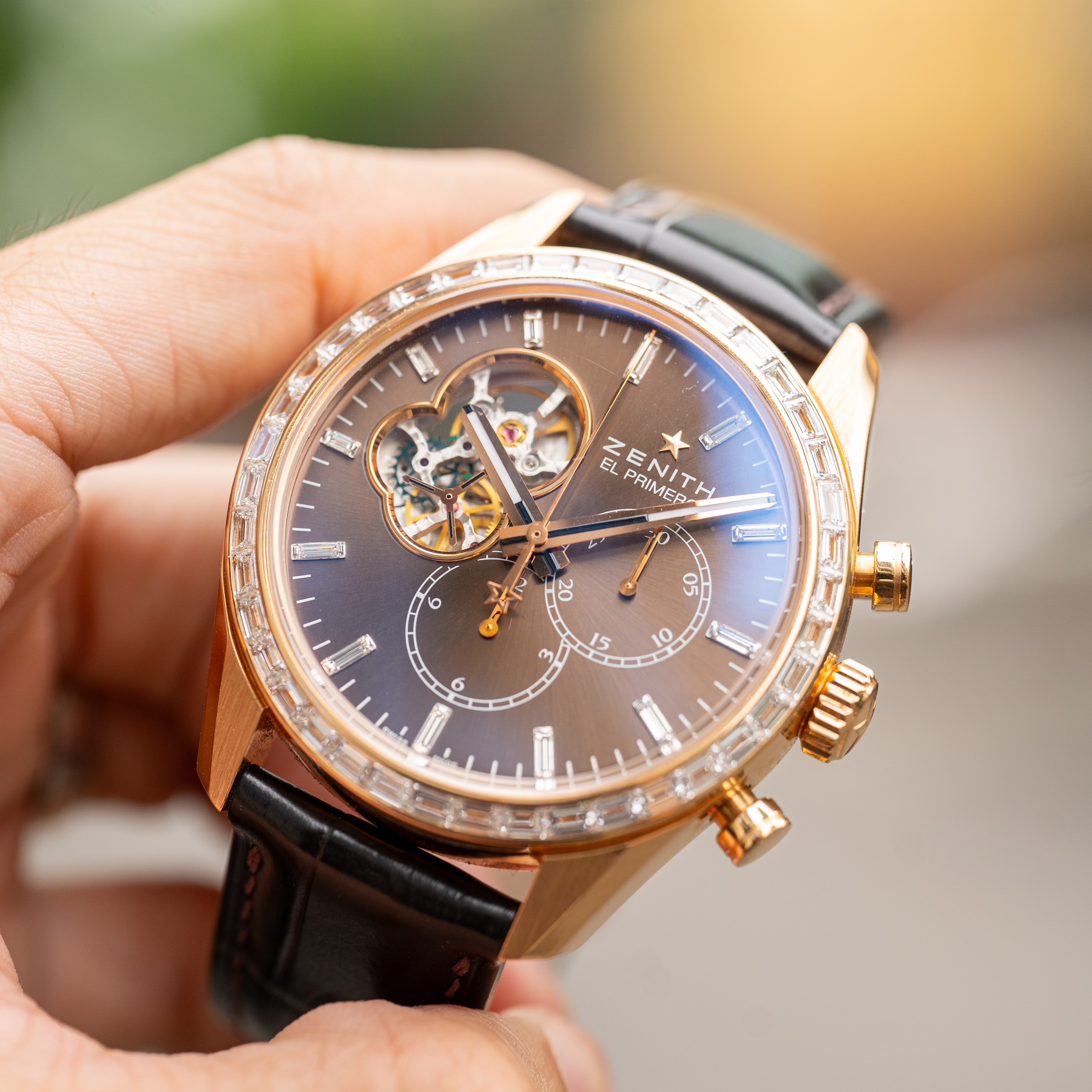 Zenith El Primero Open Chronomaster Rose Gold Diamond Baguette 22.2080.406176 (3)