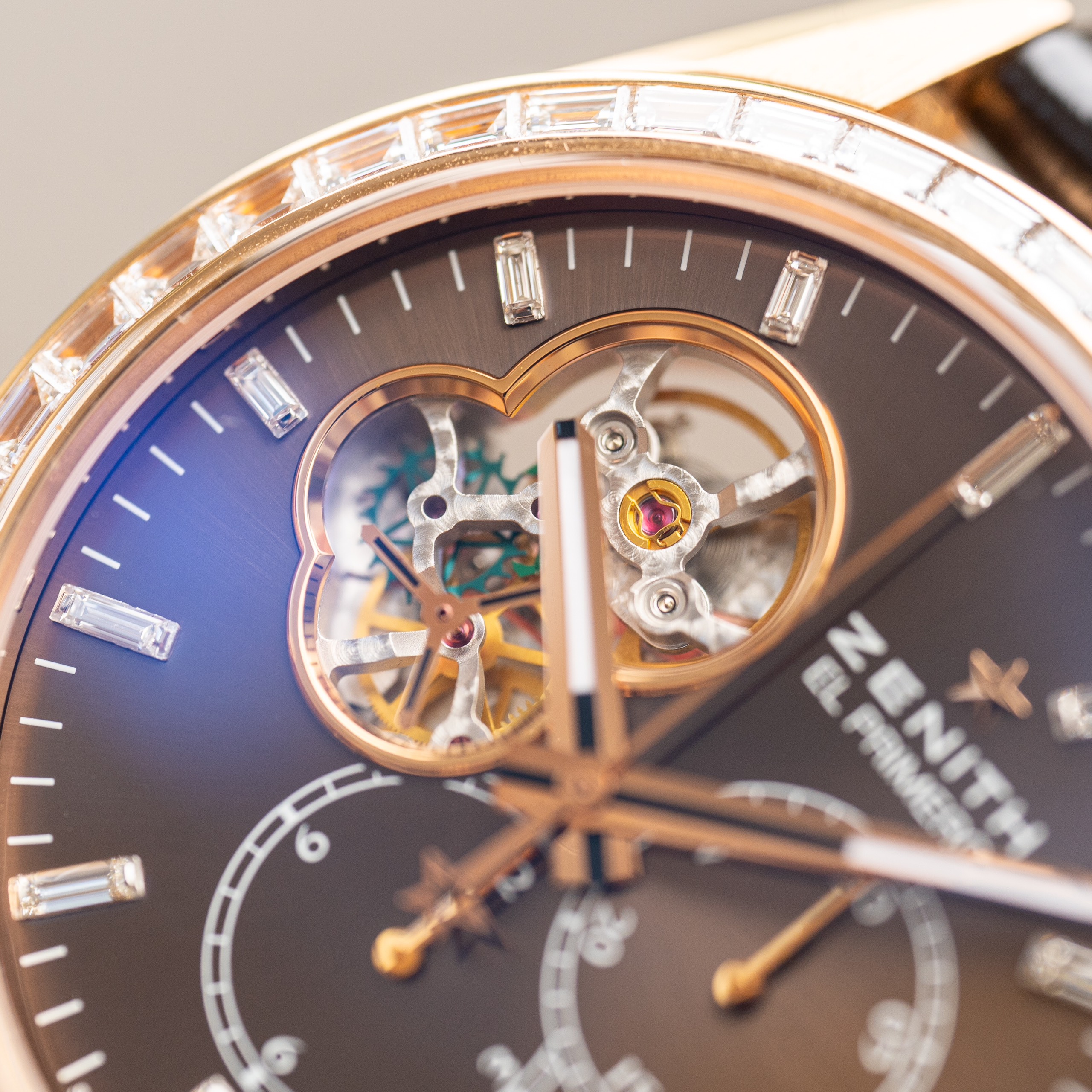 Zenith El Primero Open Chronomaster Rose Gold Diamond Baguette 22.2080.406176 (6)