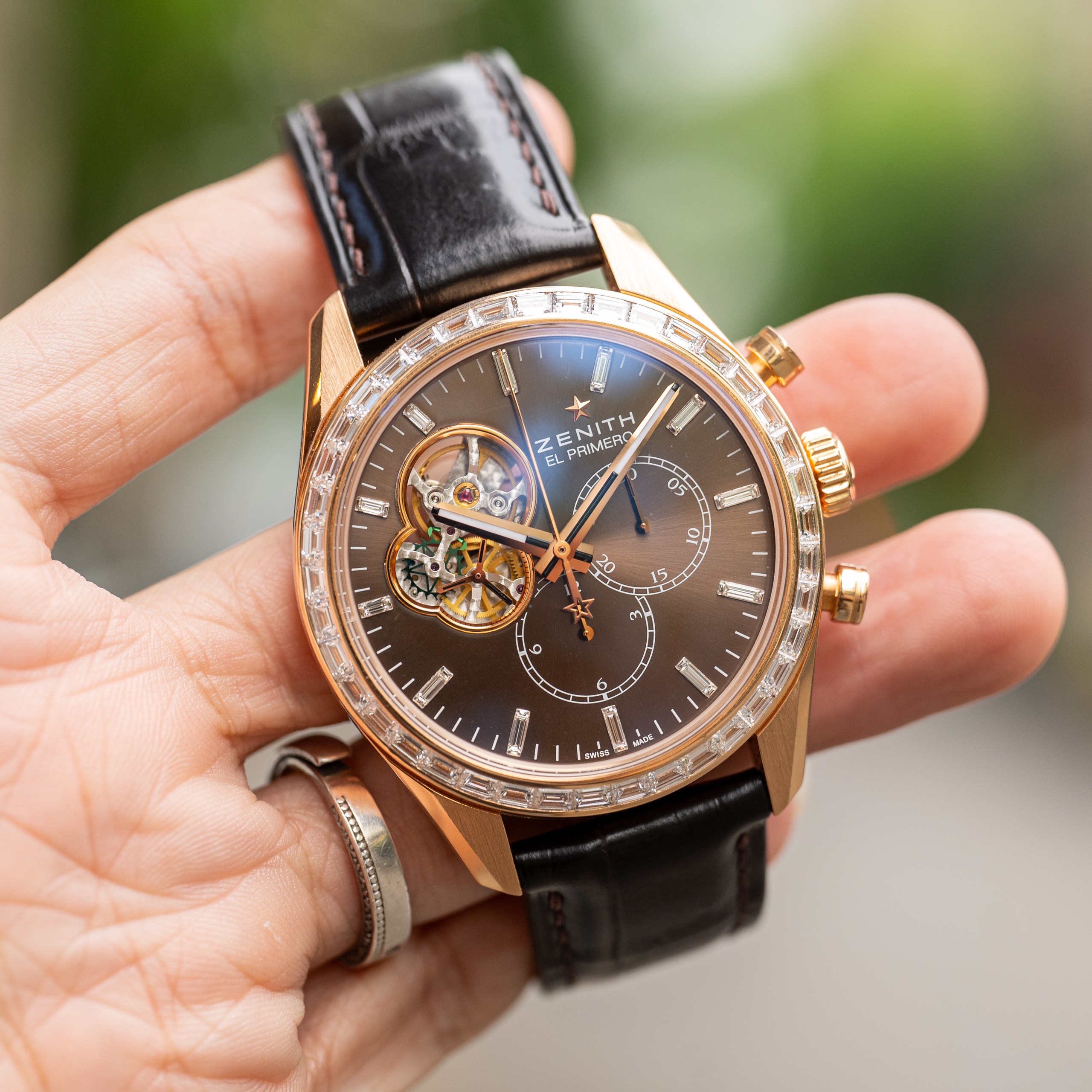 Zenith El Primero Open Chronomaster Rose Gold Diamond Baguette 22.2080.406176 (9)
