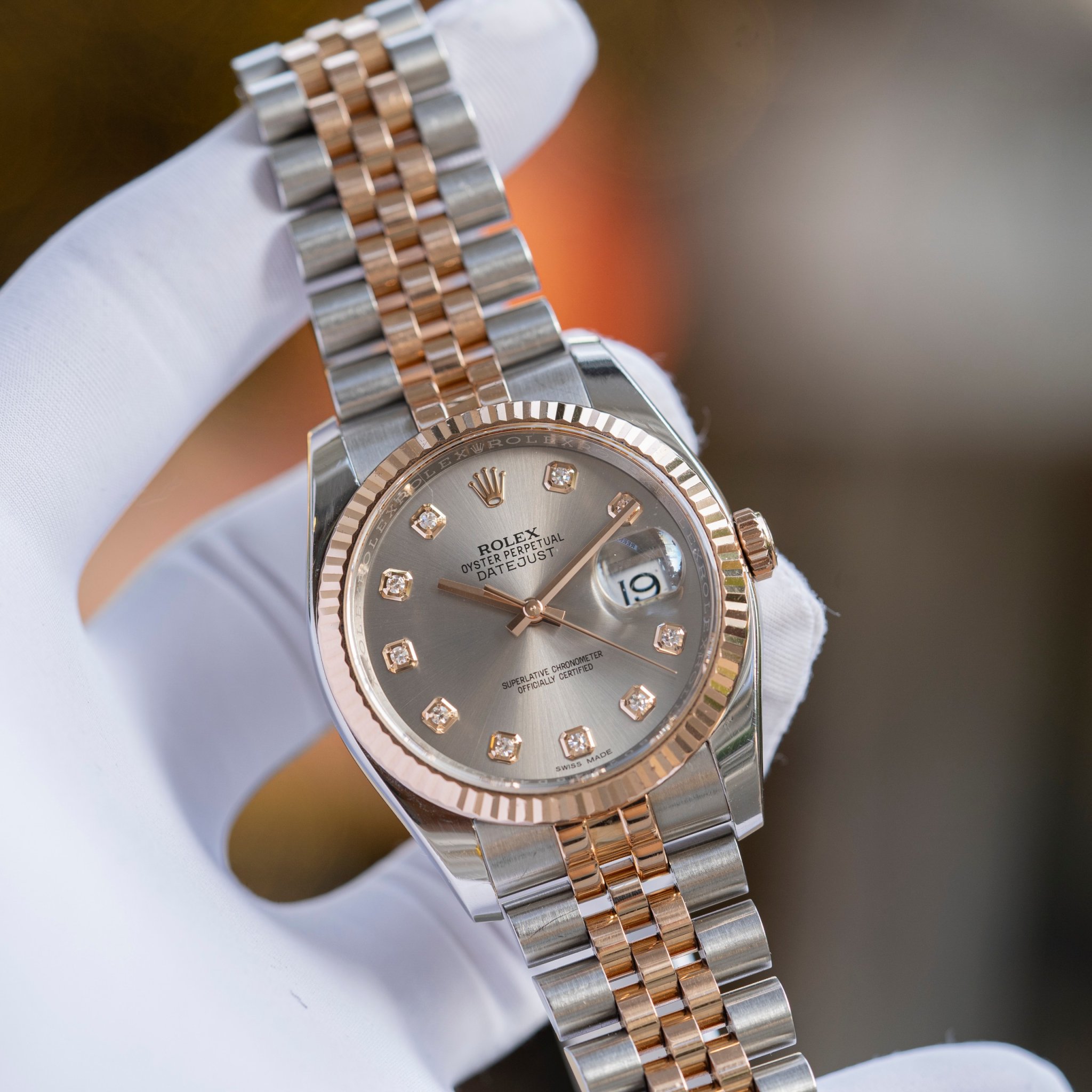 Rolex Datejust 116231 Demi Hồng Mặt Tia Xám Cọc Kim (14)